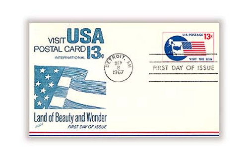 UXC8 FDC - 1967 13c Air Mail Postal Card - Visit the USA