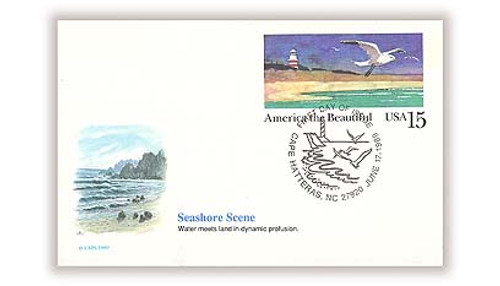 UX132 FDC - 1989 15c Postal Card - The Seashore