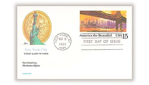 UX137 FDC - 1989 15c Postal Card - Manhattan Skyline