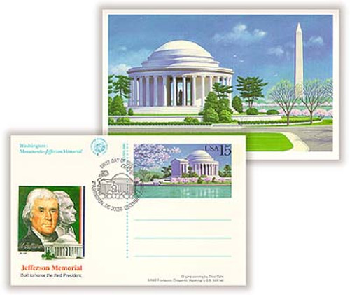 UX144 FDC - 1989 15c Postal Card - Jefferson Memorial