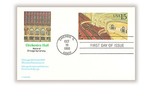UX152 FDC - 1990 15c Postal Card - Chicago Orchestra Hall