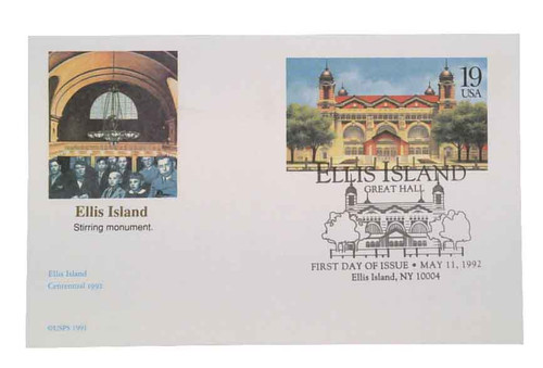 UX165 FDC - 1992 19c Postal Card - Ellis Island Immigration Museum