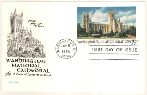 UX166 FDC - 1993 19c Postal Card - Washington National Cathedral