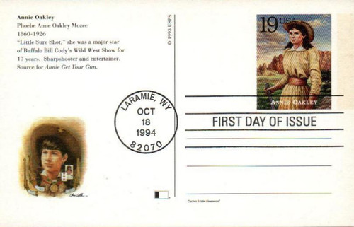 UX181 FDC - 1994 19c Annie Oakley Postal Card