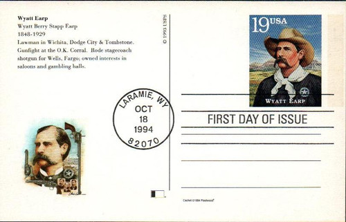 UX187 FDC - 1994 19c Wyatt Earp Postal Card