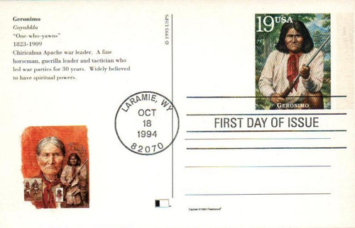 UX190 FDC - 1994 19c Geronimo Postal Card