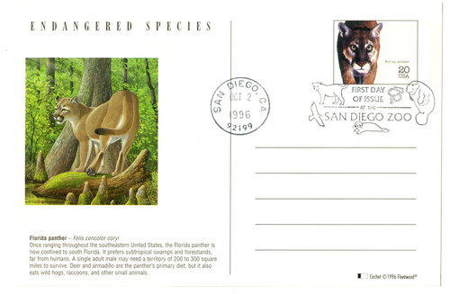 UX264 FDC - 1996 20c Cancelled PC-Florida Panther