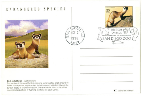 UX265 FDC - 1996 Black Footed Ferret PC w/32c Stamp