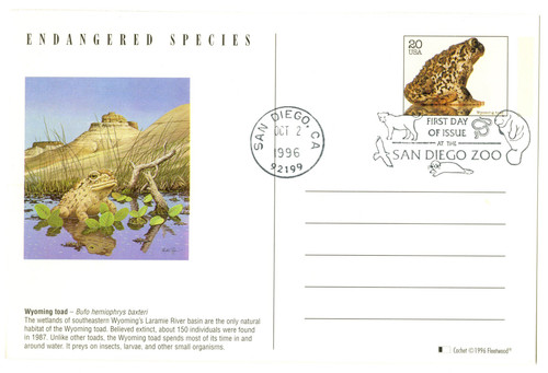 UX275 FDC - 1996 20c Canc PC-Wyoming Toad