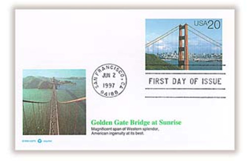 UX282 FDC - 1997 20c Postal Card - Golden Gate Bridge in Daylight