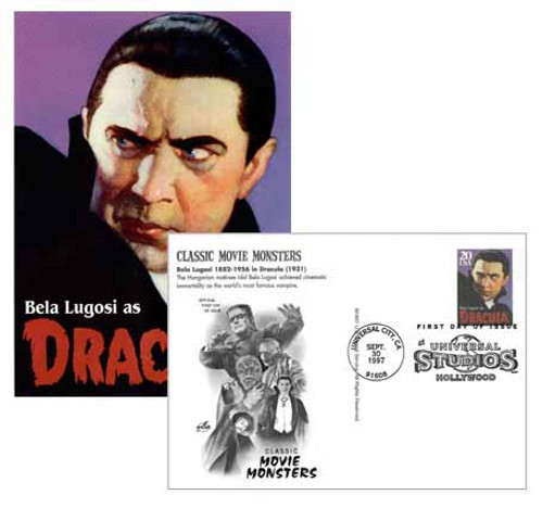 UX286 FDC - 1997 20c Classic Movie Monsters Postal Cards - Dracula
