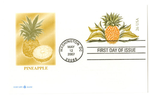 UX488 FDC - 2007 26c Pineapple Postcard