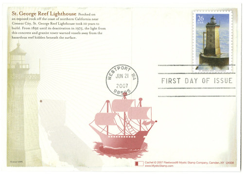 UX508 FDC - 2007 26c Pacific Lighthouse-St. George