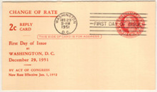 UY13 FDC - 1951 2c on 2c Postal Card - Washington