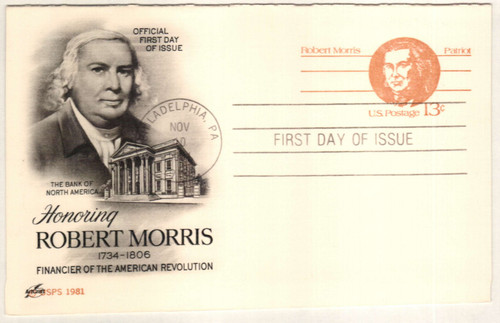 UY34 FDC - 1981 13c Postal Card - Robert Morris