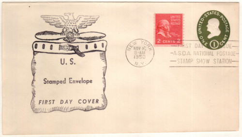 U532 FDC - 1950 1c Stamped Envelopes and Wrappers - green