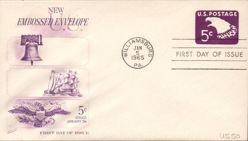 U550 FDC - 1965 5c Stamped Envelopes and Wrappers - bright purple