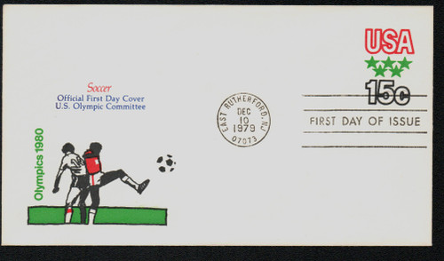 U596 FDC - 1979 15c Stamped Envelopes and Wrappers - red, green & black
