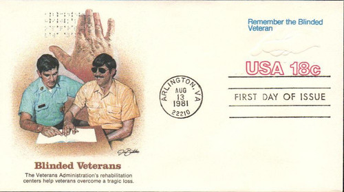 U600 FDC - 1981 18c Hand & Braille Stamped Envelope