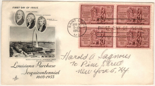 1020 FDC - 1953 3¢ Louisiana Purchase