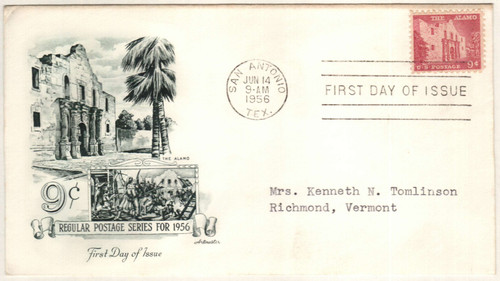 1043 FDC - 1956 Liberty Series - 9¢ The Alamo