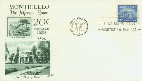 1047 FDC - 1956 Liberty Series - 20¢ Monticello