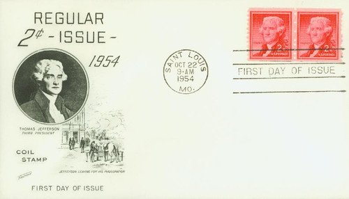 1055 FDC - 1954 Liberty Series Coil Stamps - 2¢ Thomas Jefferson