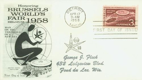 1104 FDC - 1958 3¢ Brussels Exhibition