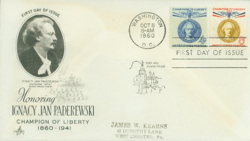 1159-60 FDC - 1960 4c + 8c Ignacy Paderewski