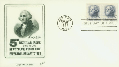 1229 FDC - 1962 5c George Washington, rotary coil, perf 10 vertical