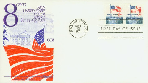 1338G FDC - 1971 8c Flag and White House, perf 10 vertical