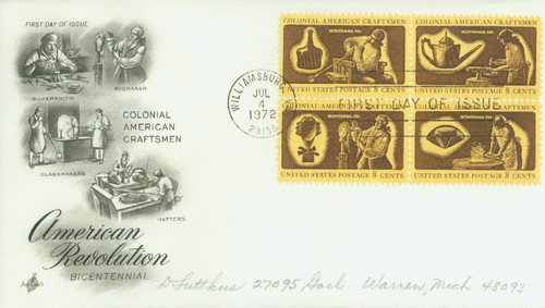 1456-59 FDC - 1972 8c Colonial American Craftsmen