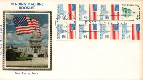 1623a FDC - 1977 9c Flag over Capitol and 13c Capitol Dome, booklet pane of 8 stamps