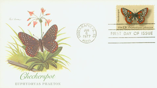 1713 FDC - 1977 13c Butterflies: Checkerspot