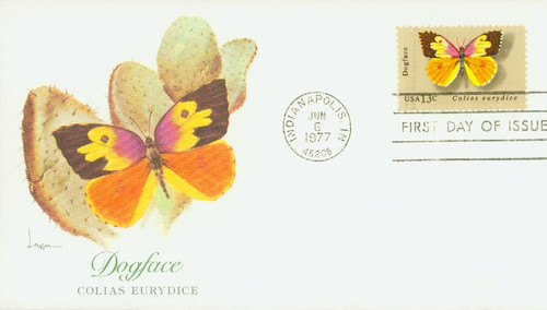1714 FDC - 1977 13c Butterflies: Dogface