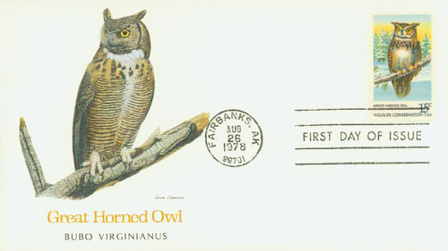1763 FDC - 1978 15c American Owls: Great Horned Owl