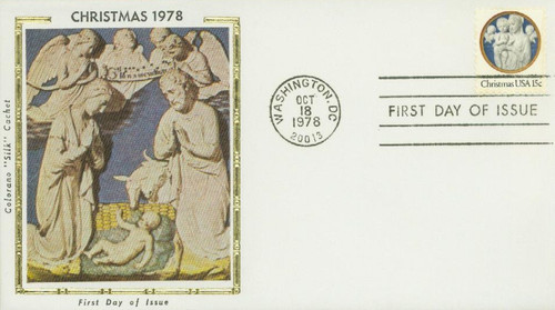 1768 FDC - 1978 15c Traditional Christmas: Madonna and Child Sculpture