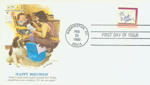 1806 FDC - 1980 15c Letter Writing: P.S. Write Soon, pink