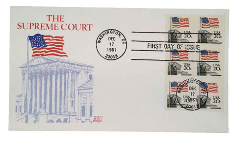 1896a FDC - 1981 20c Flag over Supreme Court, booklet pane of 6 stamps