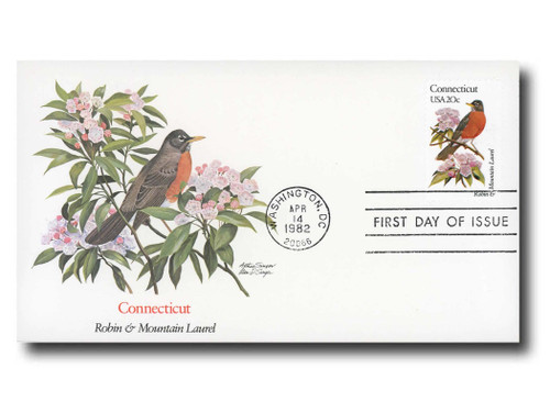 1959 FDC - 1982 20c State Birds and Flowers: Connecticut