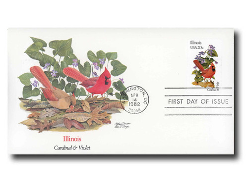 1965 FDC - 1982 20c State Birds and Flowers: Illinois