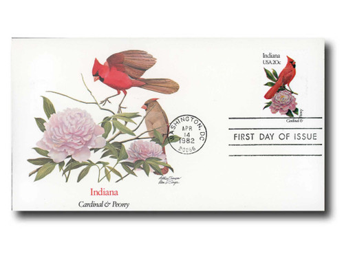 1966 FDC - 1982 20c State Birds and Flowers: Indiana