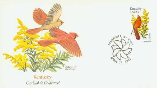1969 FDC - 1982 20c State Birds and Flowers: Kentucky