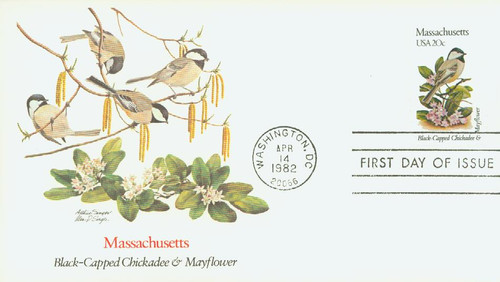 1973 FDC - 1982 20c State Birds and Flowers: Massachusetts