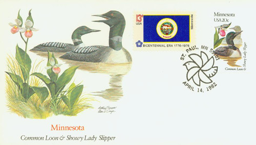 1975 FDC - 1982 20c State Birds and Flowers: Minnesota