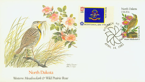 1986 FDC - 1982 20c State Birds and Flowers: North Dakota