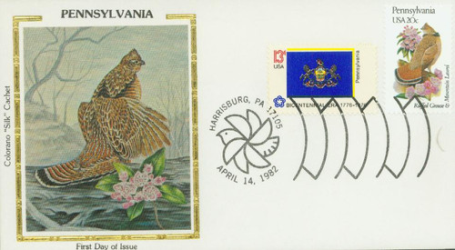 1990 FDC -  1982 20c Pennsylvania State Bird & Flower