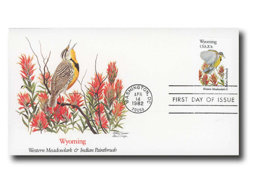 2002 FDC - 1982 20c State Birds and Flowers: Wyoming