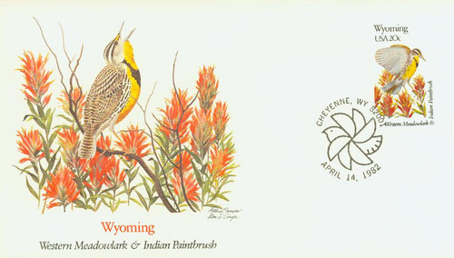 2002 FDC - 1982 20c State Birds and Flowers: Wyoming