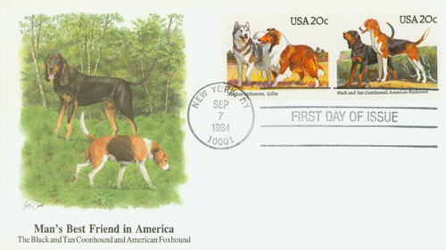 2100-01 FDC - 1984 20c Dogs,Coonhnd/Foxhnd/Malamute/Collie